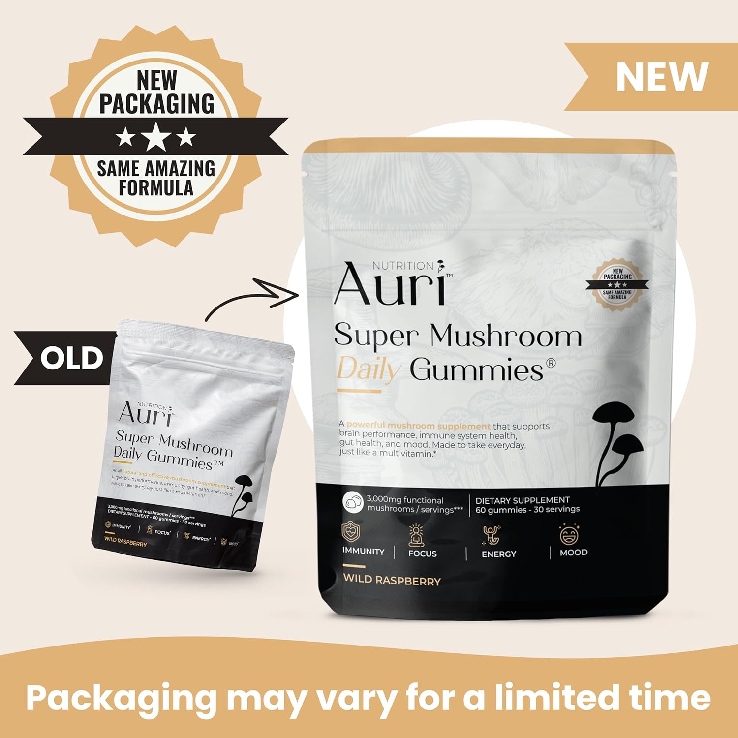 Auri Super Mushroom Daily Gummies - All-in-One Daily Mushroom Supplement Gummy - 12 Mushroom Blend with Chaga, Lions Mane, Reishi, Cordyceps - 60 Gummies - Image 8