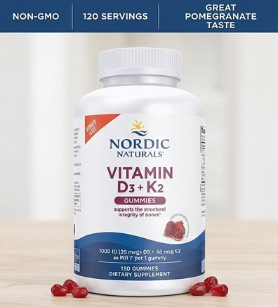 Nordic Naturals Vitamin D3 + K2 Gummies – Bone & Muscle Support – Great Pomegranate Taste – Non-GMO – 120 Gummies (1000 IU D3 + 45 mcg K2) - Image 3