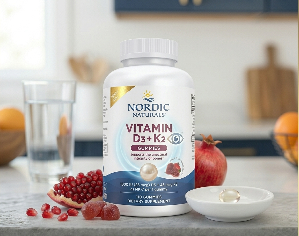 Nordic Naturals Vitamin D3 + K2 Gummies – Bone & Muscle Support – Great Pomegranate Taste – Non-GMO – 120 Gummies (1000 IU D3 + 45 mcg K2)