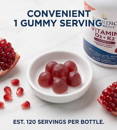 Nordic Naturals Vitamin D3 + K2 Gummies – Bone & Muscle Support – Great Pomegranate Taste – Non-GMO – 120 Gummies (1000 IU D3 + 45 mcg K2) - Image 6