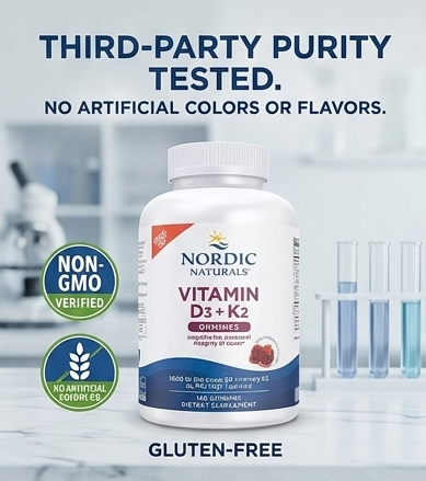 Nordic Naturals Vitamin D3 + K2 Gummies – Bone & Muscle Support – Great Pomegranate Taste – Non-GMO – 120 Gummies (1000 IU D3 + 45 mcg K2) - Image 5