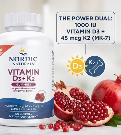 Nordic Naturals Vitamin D3 + K2 Gummies – Bone & Muscle Support – Great Pomegranate Taste – Non-GMO – 120 Gummies (1000 IU D3 + 45 mcg K2) - Image 2