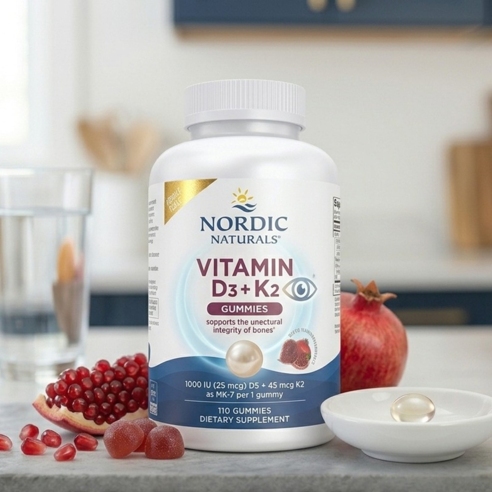 Nordic Naturals Vitamin D3 + K2 Gummies – Bone & Muscle Support – Great Pomegranate Taste – Non-GMO – 120 Gummies (1000 IU D3 + 45 mcg K2)