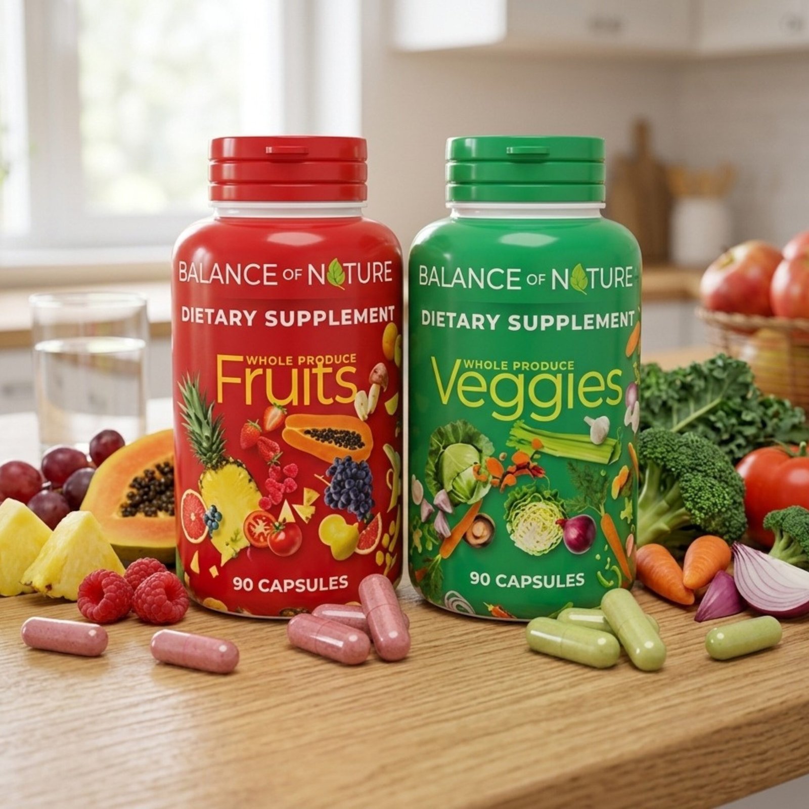 Balance of Nature Fruits and Veggies Capsules – Whole Food Fruit & Vegetable Supplement for Women, Men & Kids – 90 Fruit Capsules & 90 Veggie Capsules