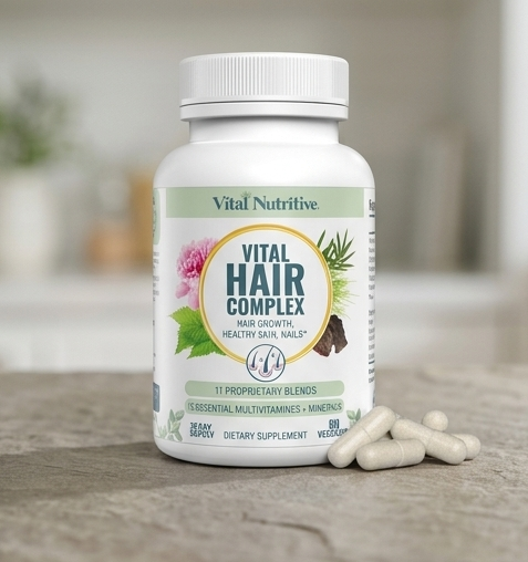 Vital Nutritive Hair Growth Supplement — 5000mcg Biotin & Vitamin B Complex for Thicker Hair, Skin & Nails — 60 Hormone-Free VegeCaps